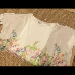 White flowing top with pastel flowers Blouse